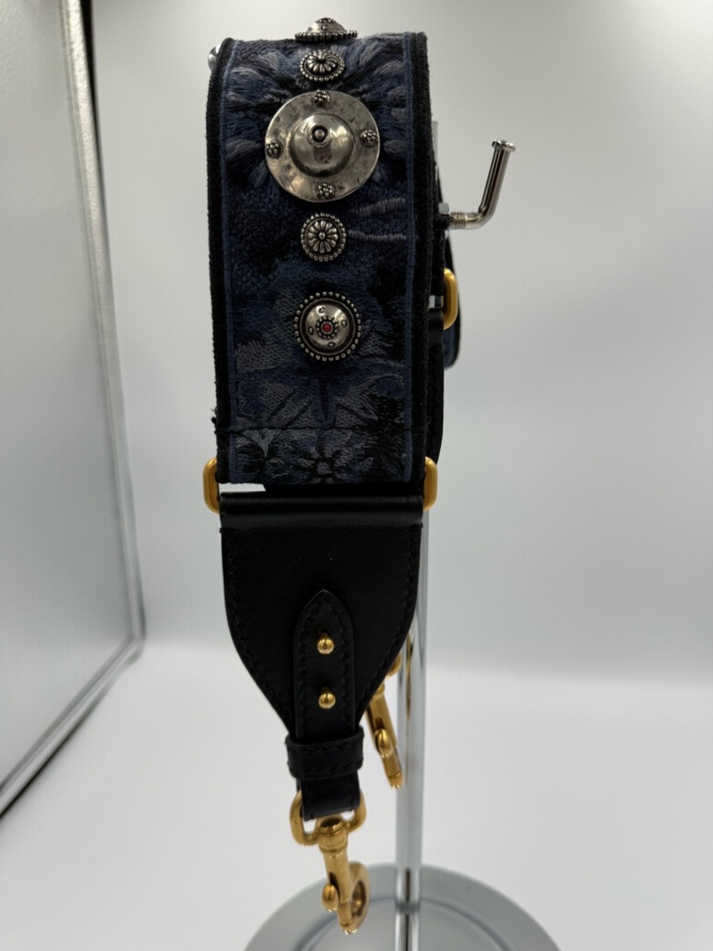 Dior Navy Denim Tie Dyed Saddle Mini Bag with Gold D Charm and Strap - Picture 13 of 16